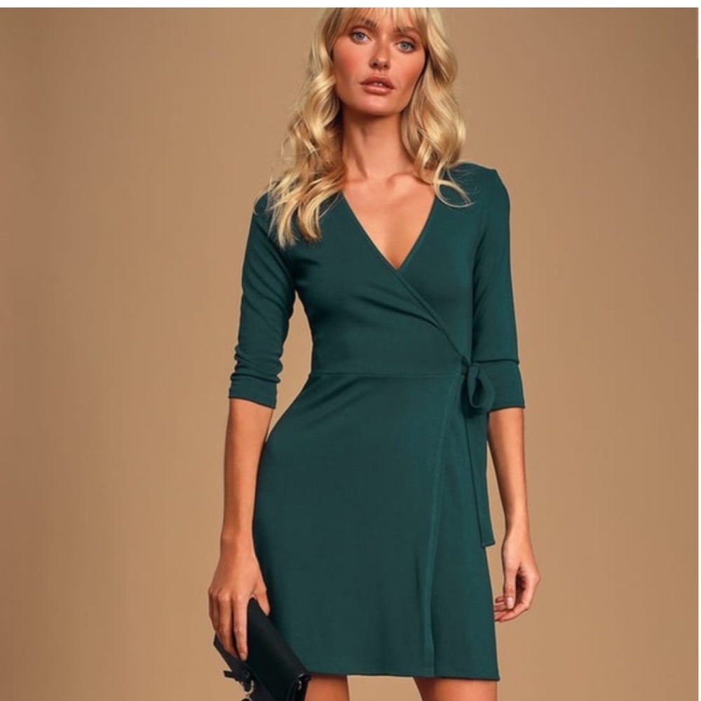 Lulu's Deep Green Long Sleeve Dress